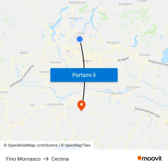 Fino Mornasco to Cecima map