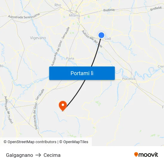 Galgagnano to Cecima map