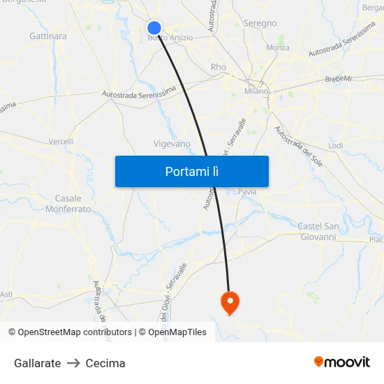 Gallarate to Cecima map
