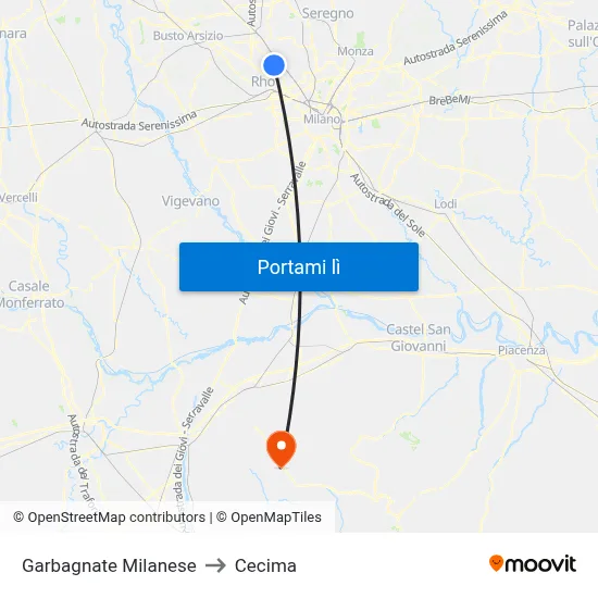 Garbagnate Milanese to Cecima map