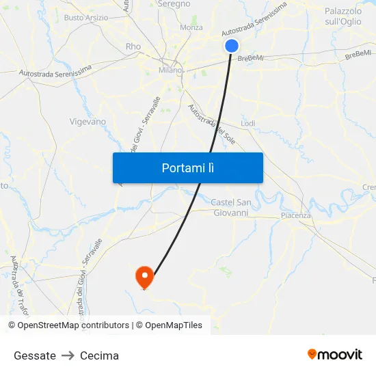 Gessate to Cecima map