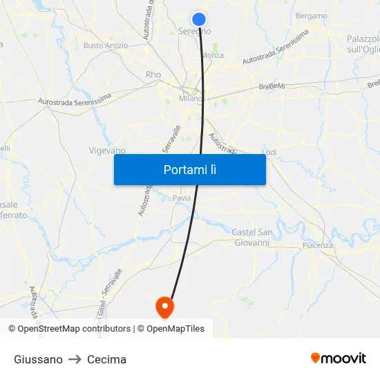 Giussano to Cecima map