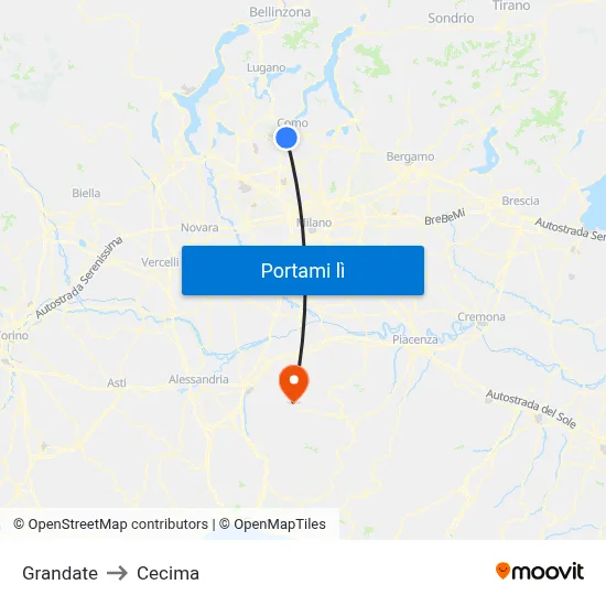 Grandate to Cecima map