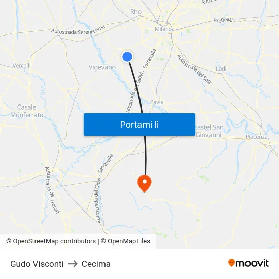 Gudo Visconti to Cecima map