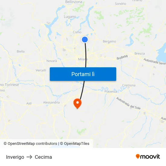 Inverigo to Cecima map