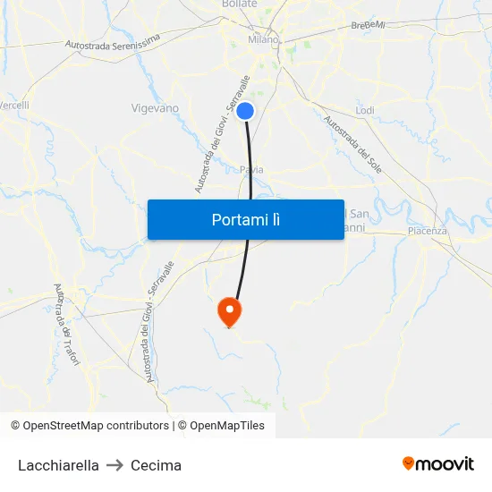 Lacchiarella to Cecima map