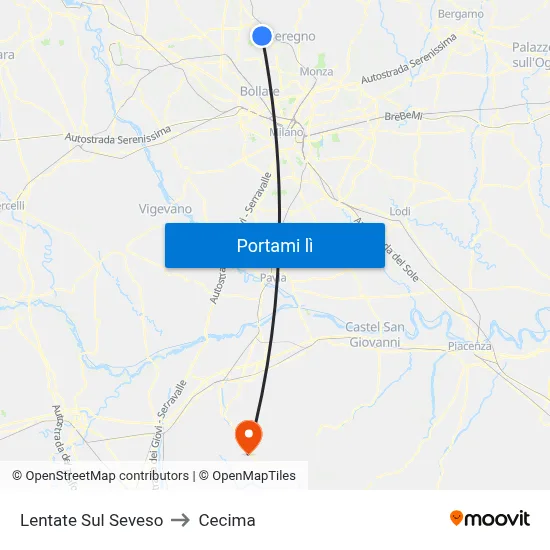 Lentate Sul Seveso to Cecima map