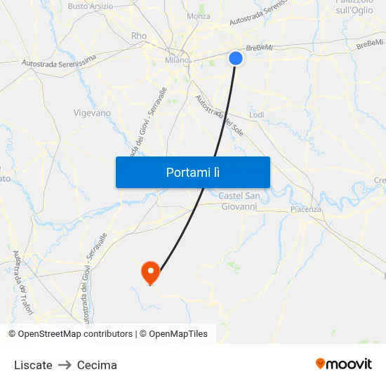 Liscate to Cecima map