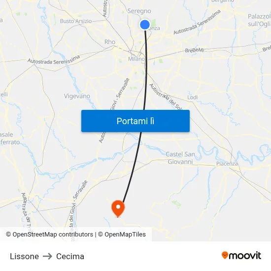 Lissone to Cecima map