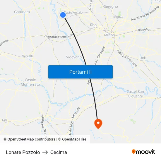 Lonate Pozzolo to Cecima map