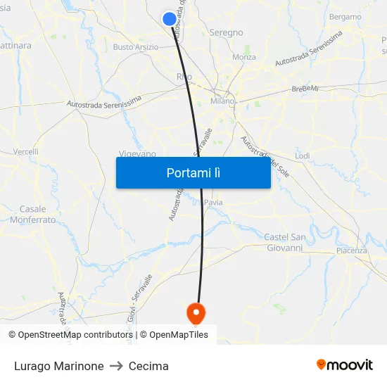 Lurago Marinone to Cecima map