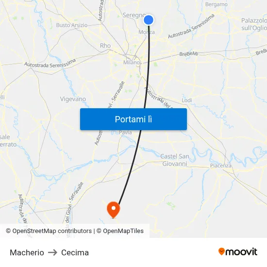 Macherio to Cecima map