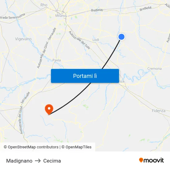 Madignano to Cecima map