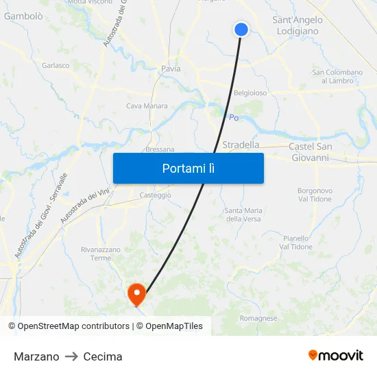 Marzano to Cecima map