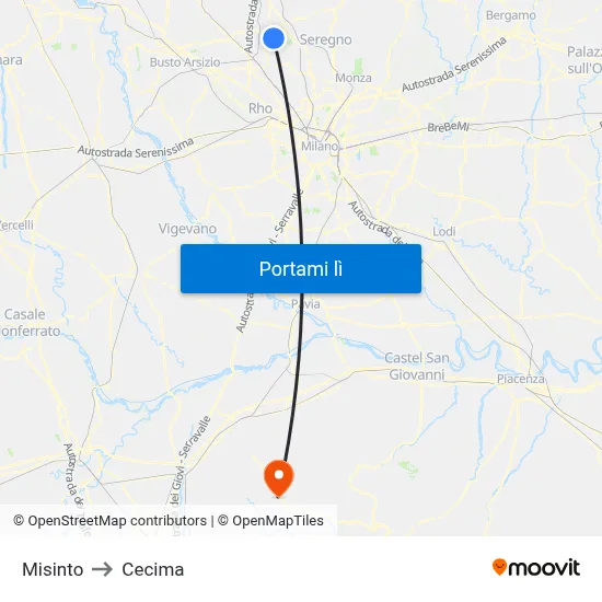 Misinto to Cecima map