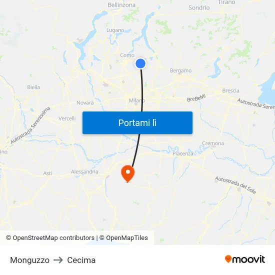 Monguzzo to Cecima map