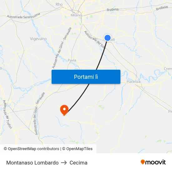 Montanaso Lombardo to Cecima map