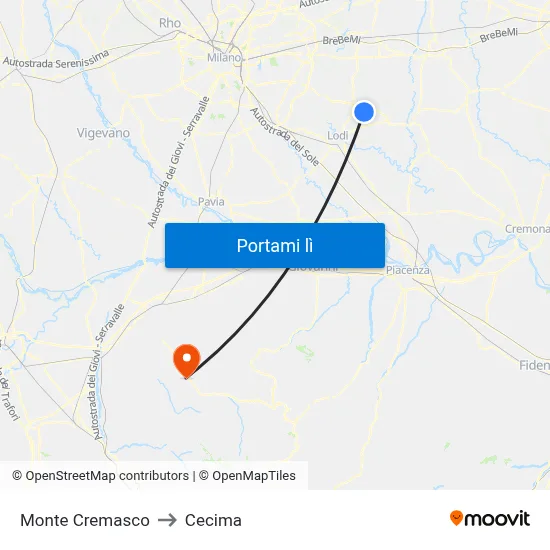 Monte Cremasco to Cecima map
