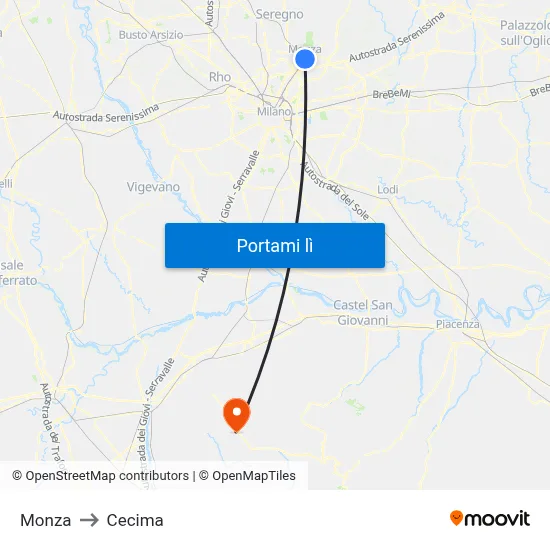 Monza to Cecima map