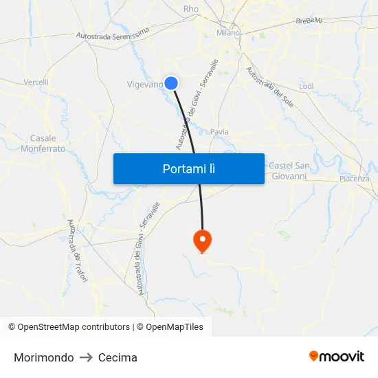 Morimondo to Cecima map