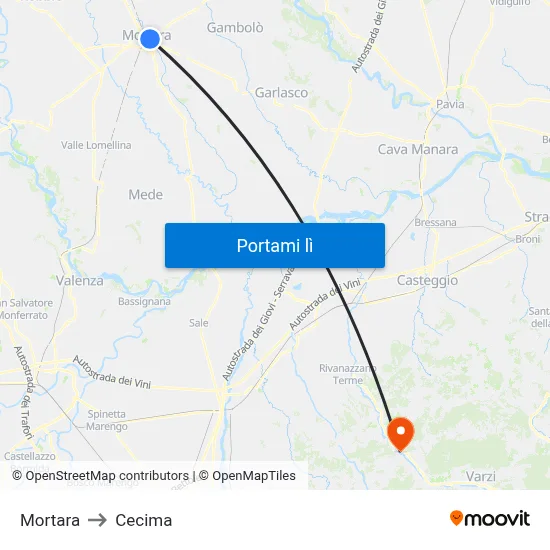 Mortara to Cecima map