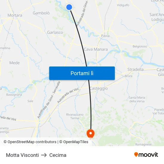 Motta Visconti to Cecima map