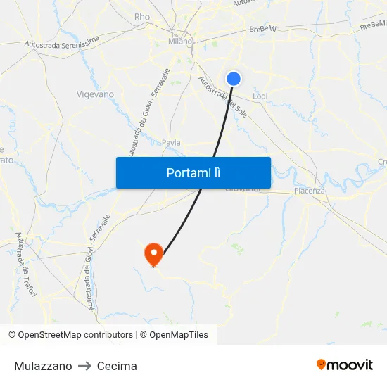 Mulazzano to Cecima map