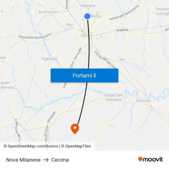 Nova Milanese to Cecima map