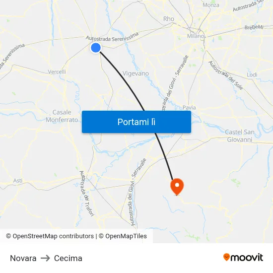 Novara to Cecima map