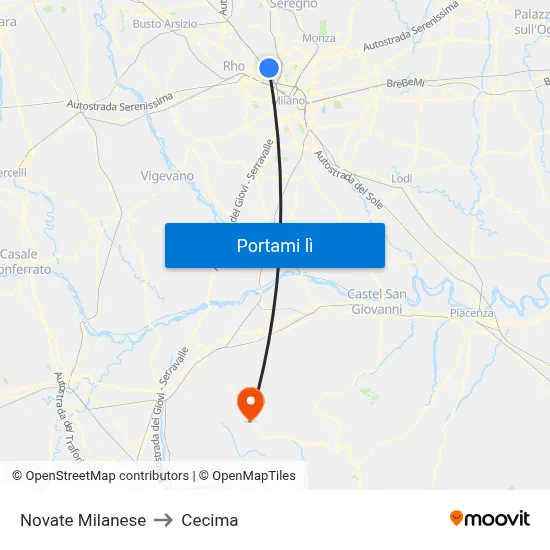 Novate Milanese to Cecima map