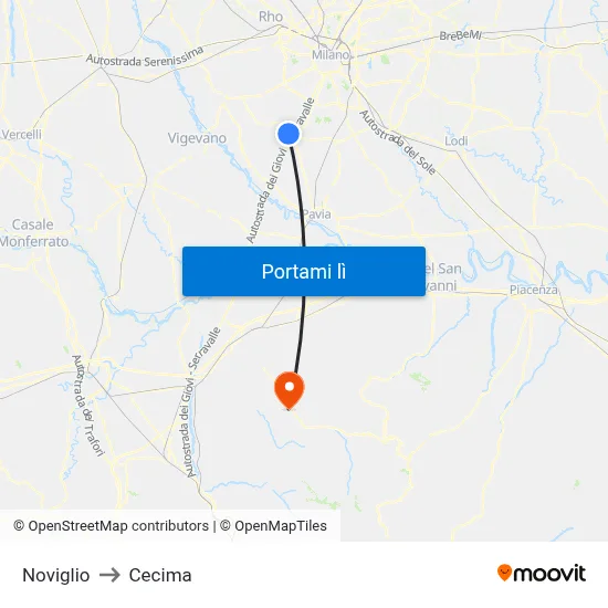 Noviglio to Cecima map
