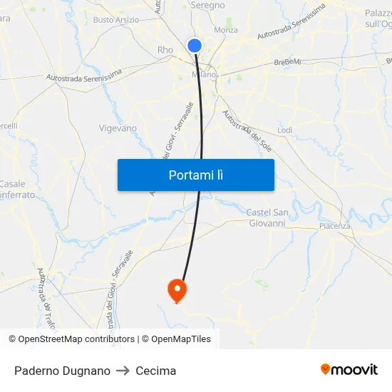 Paderno Dugnano to Cecima map