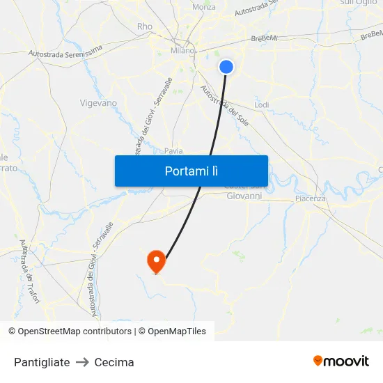 Pantigliate to Cecima map