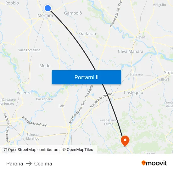 Parona to Cecima map