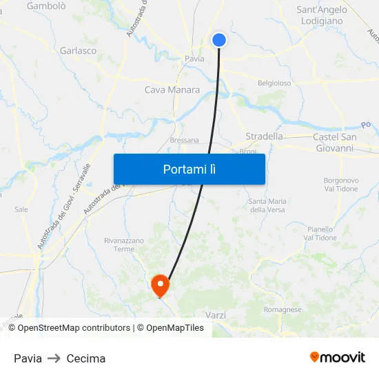 Pavia to Cecima map