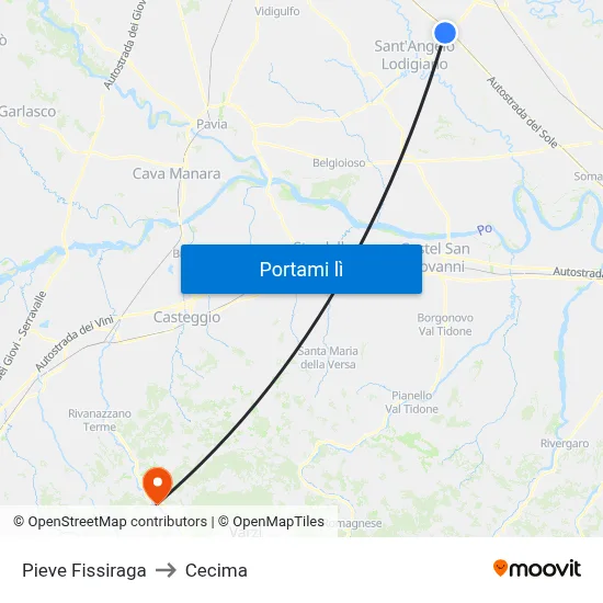 Pieve Fissiraga to Cecima map
