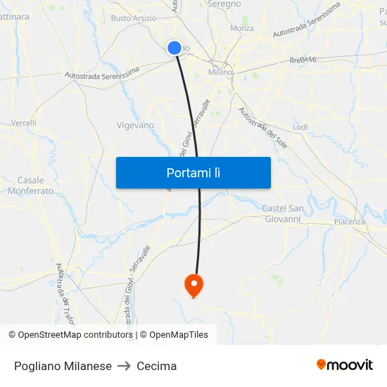 Pogliano Milanese to Cecima map