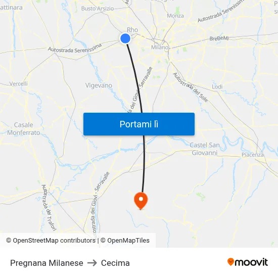 Pregnana Milanese to Cecima map