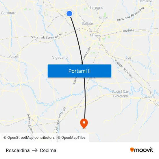 Rescaldina to Cecima map