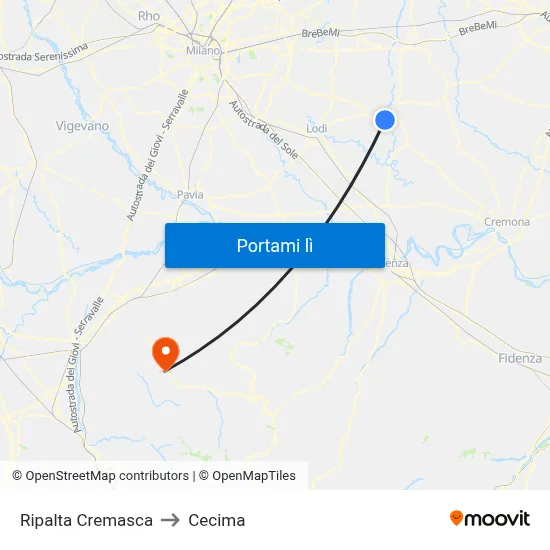Ripalta Cremasca to Cecima map
