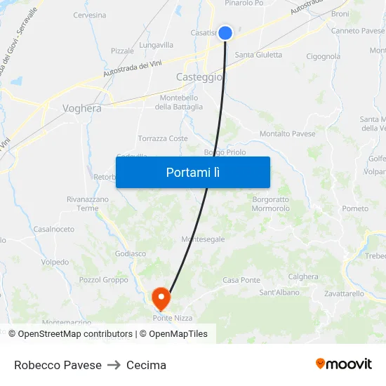 Robecco Pavese to Cecima map
