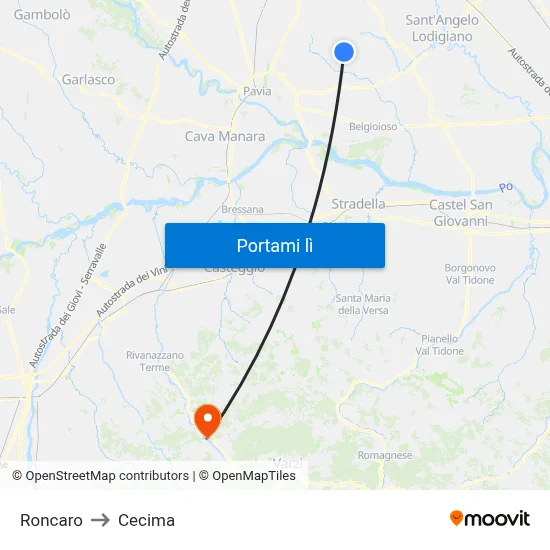 Roncaro to Cecima map