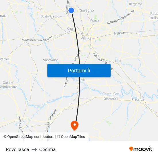 Rovellasca to Cecima map