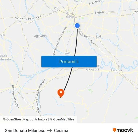San Donato Milanese to Cecima map