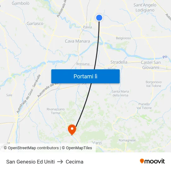 San Genesio Ed Uniti to Cecima map