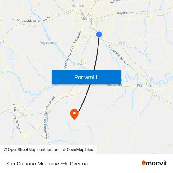 San Giuliano Milanese to Cecima map