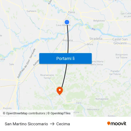 San Martino Siccomario to Cecima map