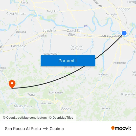 San Rocco Al Porto to Cecima map