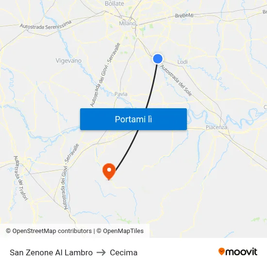 San Zenone Al Lambro to Cecima map