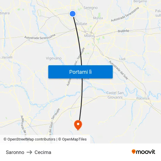 Saronno to Cecima map